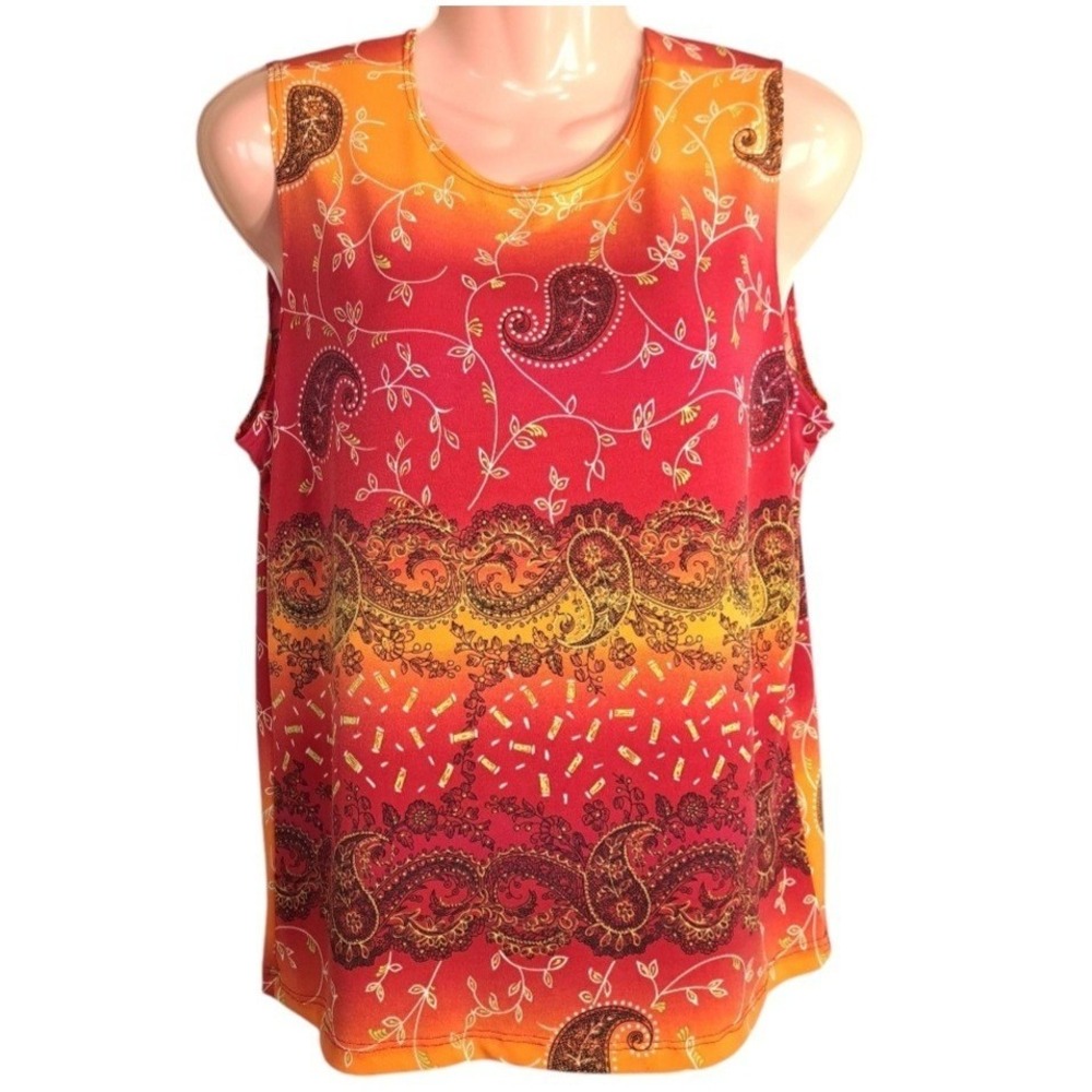 Suzie In The City Women's Sleeveless Top Size XL Paisley Orange/Red